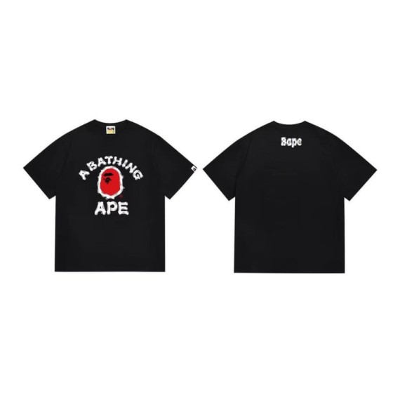Black BAPE T-Shirt with Red Ape Head Logo and "A BATHING APE" College Print